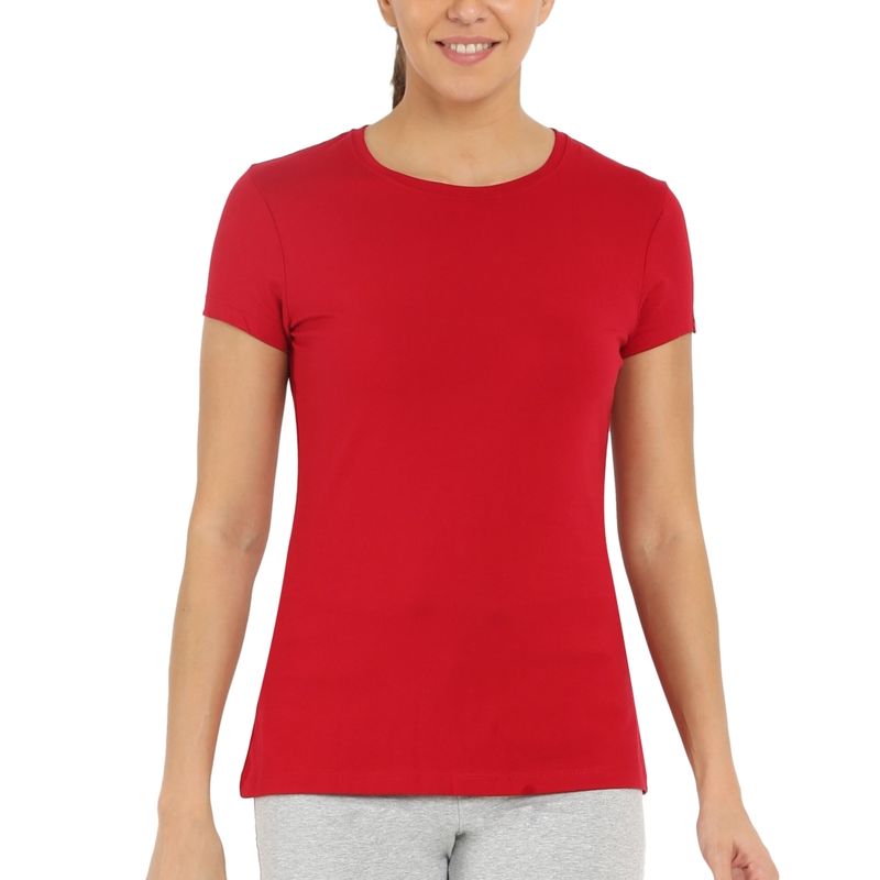 Jockey 1515 Women's Super Combed Cotton Elastane Stretch Solid T-Shirt - Jester Red