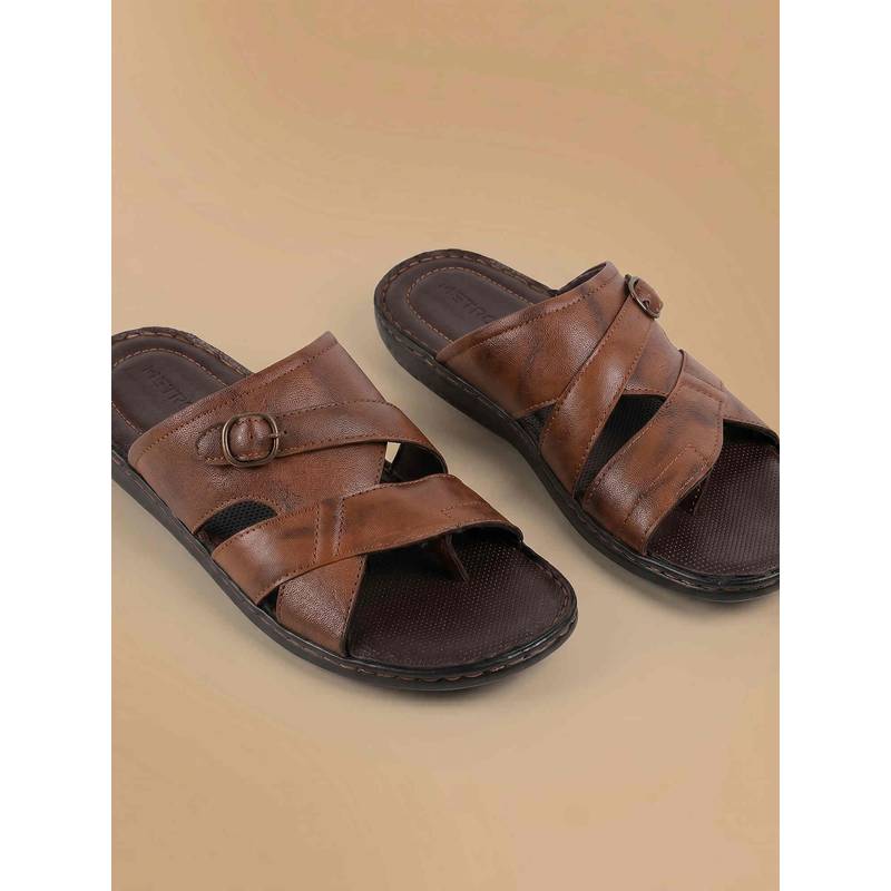Metro Men Brown Leather Casual Sandals (EURO 41)
