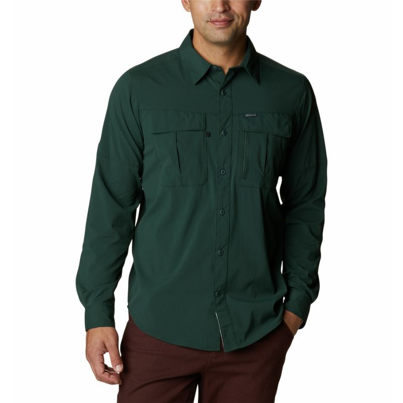 Columbia Mens Green Omni-Shield Newton Ridge II Long Sleeve Shirt (S)