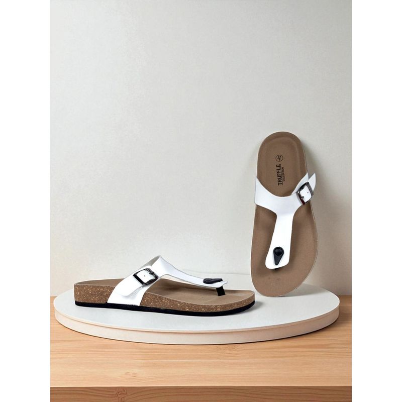Truffle Collection White Synthetic Leather Cork-Latex Footbed Sandals For Men (UK 9)