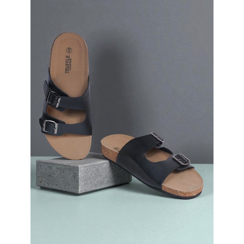 Truffle Collection Black Synthetic Leather Cork-Latex Footbed Sandals For Men (UK 6)