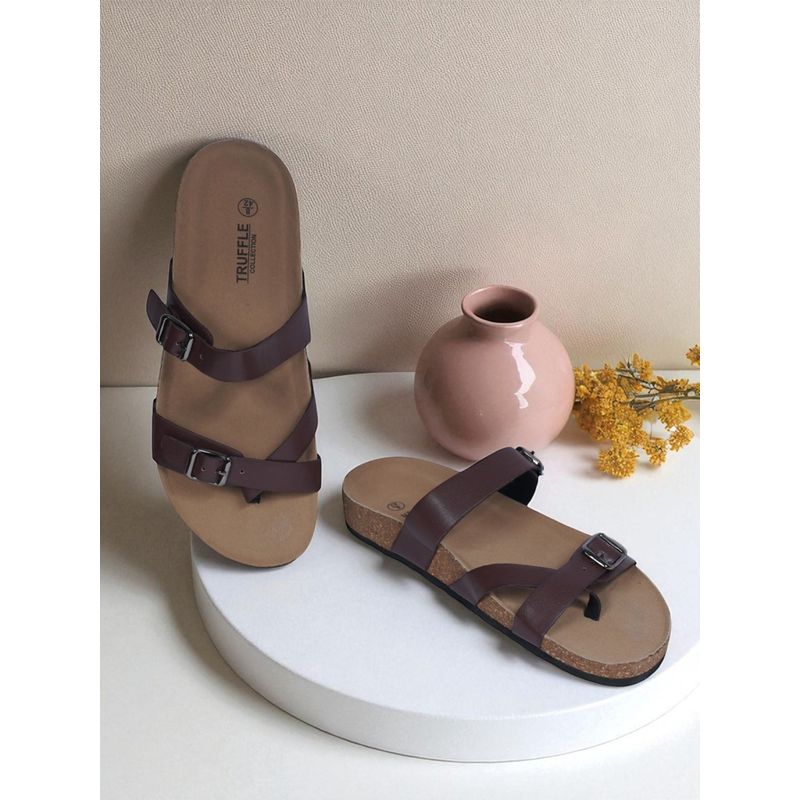 Truffle Collection Dark Brown Synthetic Leather Cork-Latex Footbed Sandals For Men (UK 6)