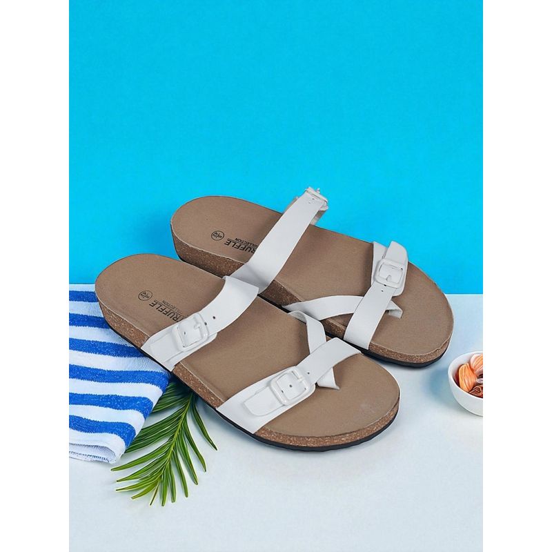 Truffle Collection White Synthetic Leather Cork-Latex Footbed Sandals For Men (UK 6)