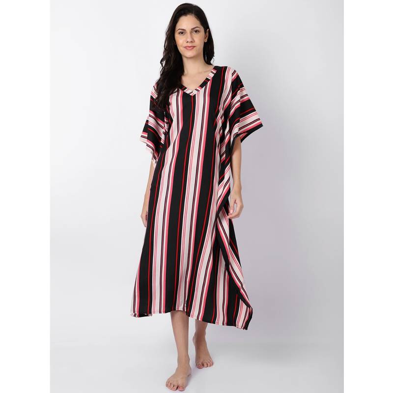 AOBA Women Navy Blue & Red Printed Beachwear Kaftan Coverup (S)