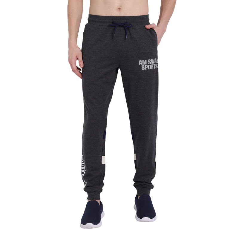 AM SWAN Premium Cotton Printed Joggers In Grey (28)