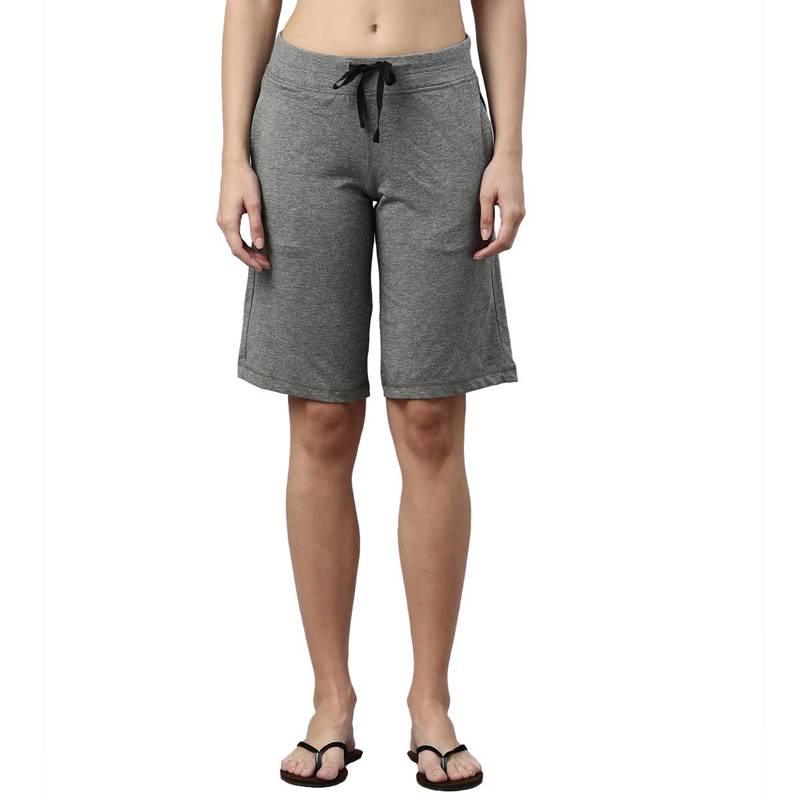 Enamor Mid Rise City Shorts Knee Length Drawstring Slim Fit Soft Breathable Cotton E044 (XL)