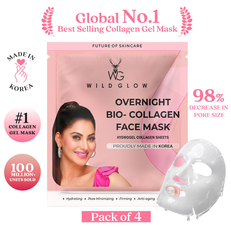 WILDGLOW Korean Glass Skin Bio-Collagen Overnight Face Mask - Pack of 4