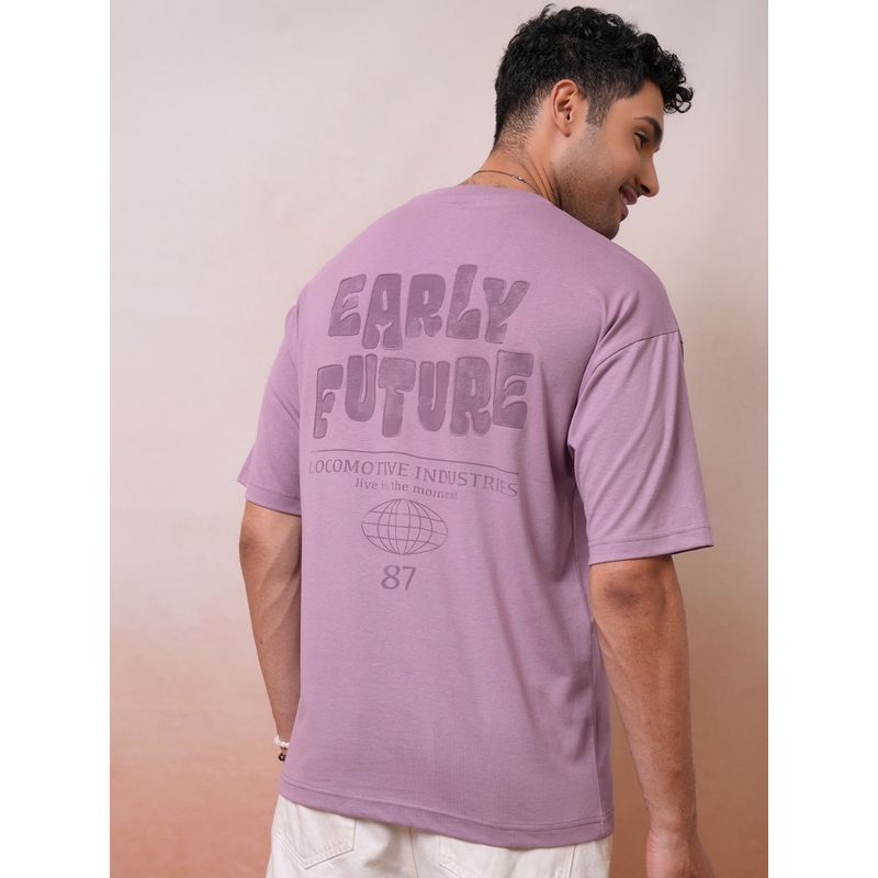 LOCOMOTIVE Men Lavender Round Neck Half Sleeve Oversized T-shirt (XL)