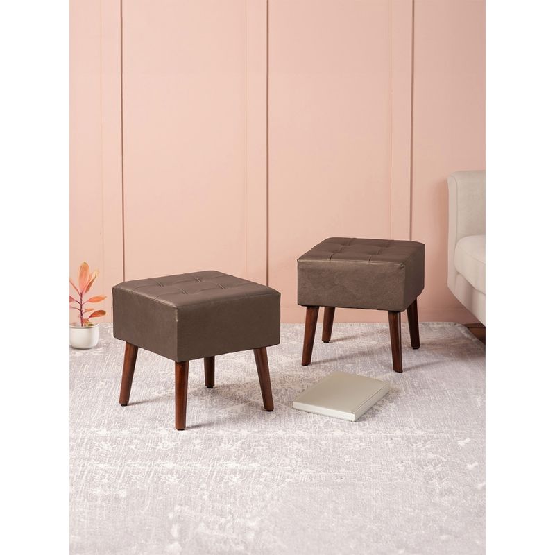 Buy Nestroots Axel Faux Leather Tufted Wooden Stool for living