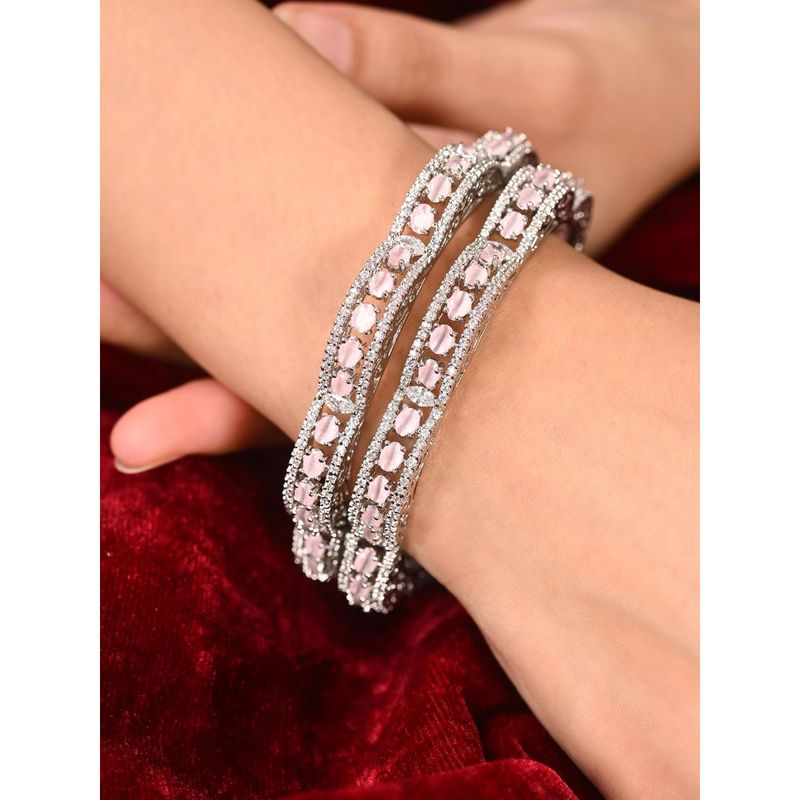 Ratnavali Jewels Plated Pink American Diamond Cz Curve Bangle (Set of 2) (2.8)