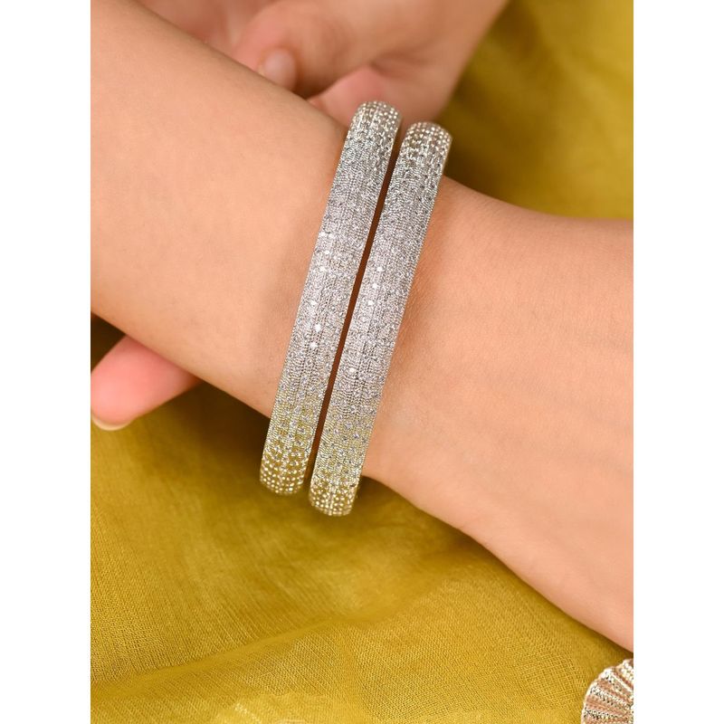 Ratnavali Jewels Silver Plated White American Diamond Cz Micro Studded Bangle (Set of 2) (2.4)