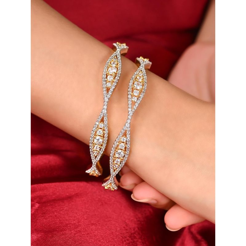 Ratnavali Jewels Plated White American Diamond Cz Studded Kada Bangle (Set of 2) (2.4)