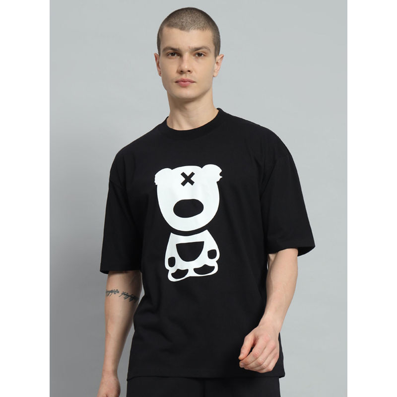 Griffel Men Puff Teddy 2.0 Drop Shoulder Oversized Black T-Shirt (XS)