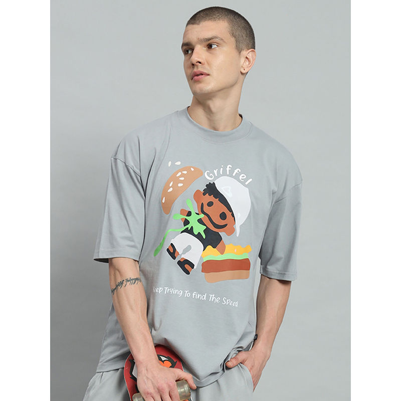 Griffel Men Burger Drop Shoulder Oversized Steel Grey T-Shirt (XS)