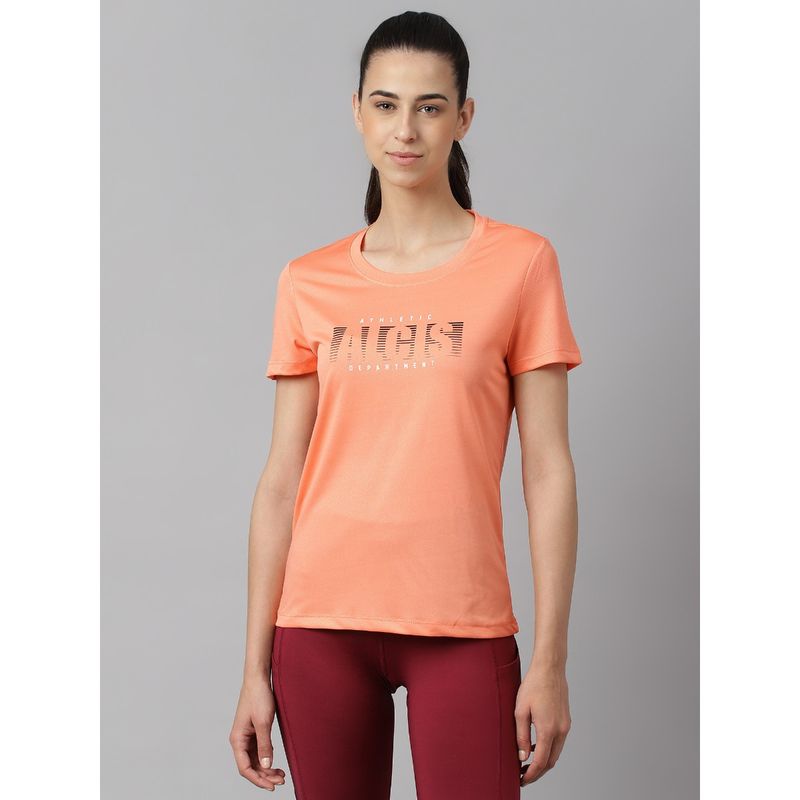 Alcis Women Orange Anti Static Slim Fit Round Neck Training T-Shirt (S)