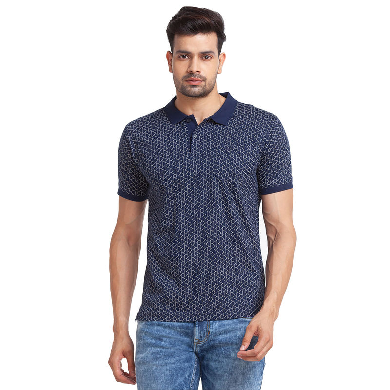ColorPlus Tailored Fit Printed Navy Polo T-Shirt (S)