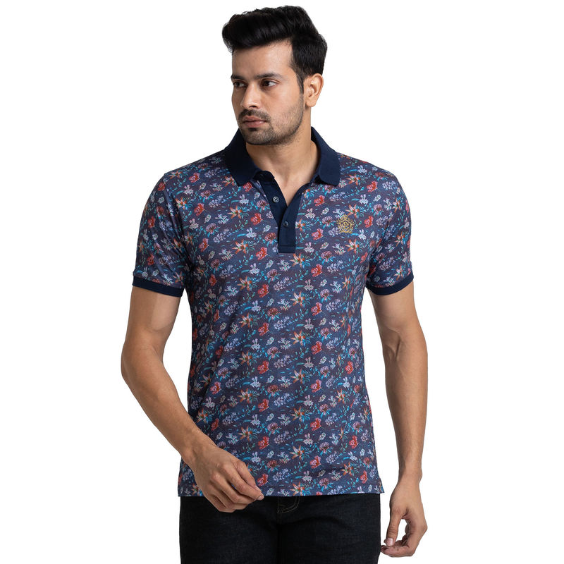 ColorPlus Tailored Fit Printed Navy Polo T-Shirt (S)