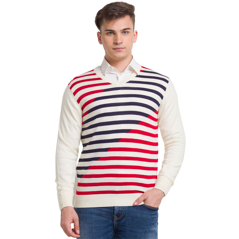 ColorPlus Tailored Fit Striped White Sweater (S)