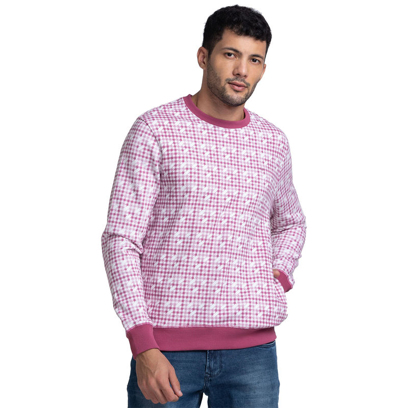 Park Avenue Slim Fit Printed Pink Sweatshirt (M)