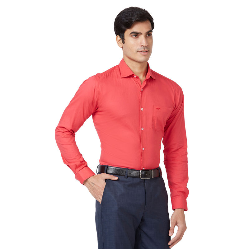 Buy Park Avenue Slim Fit Solid Dark Red Shirt Online