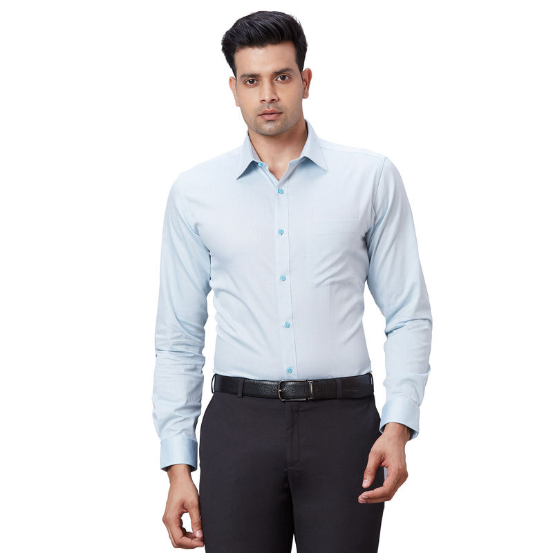 Raymond Slim Fit Self Design Medium Petrol Shirt (42)