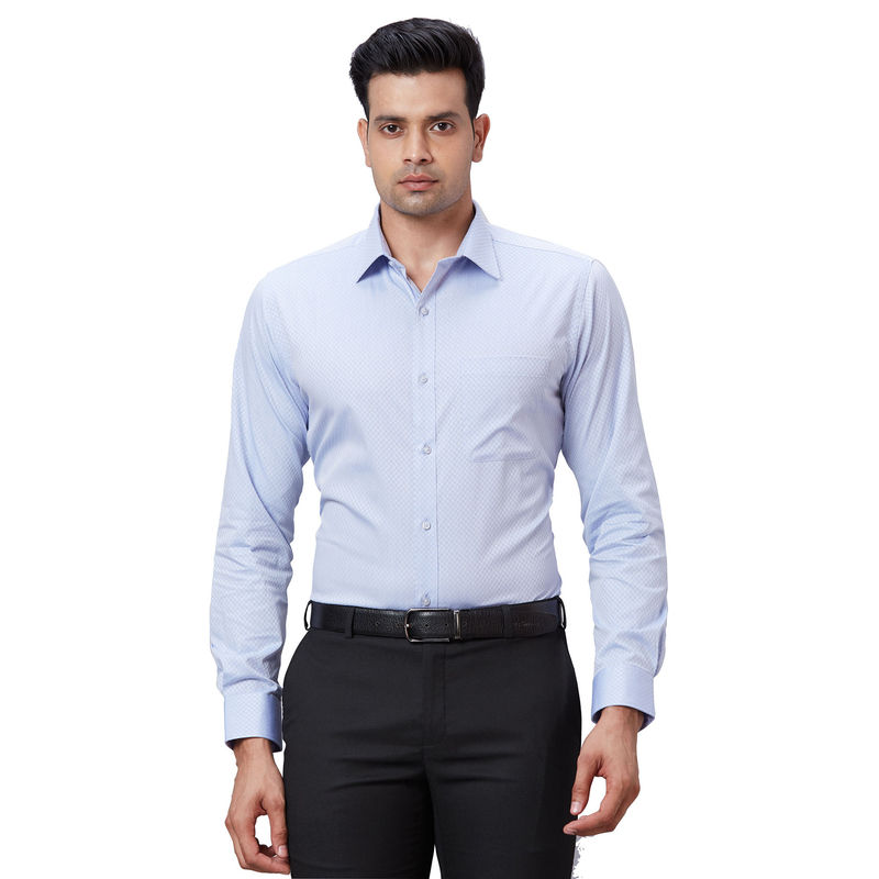Raymond Slim Fit Self Design Light Blue Shirt (46)