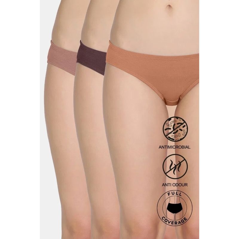 Zivame Multi-Colour Low Rise Full Coverage Bikini Panty (Pack Of 3) (XL)