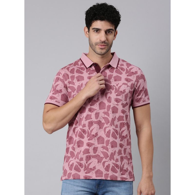 Classic Polo Men Half Sleeve Pink Polo Neck Slim Fit All-Over Print Cotton T-Shirt (M)