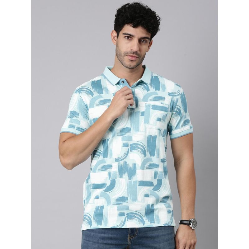 Classic Polo Men Blue Polo Neck Slim Fit All-Over Print Cotton T-Shirt (L)