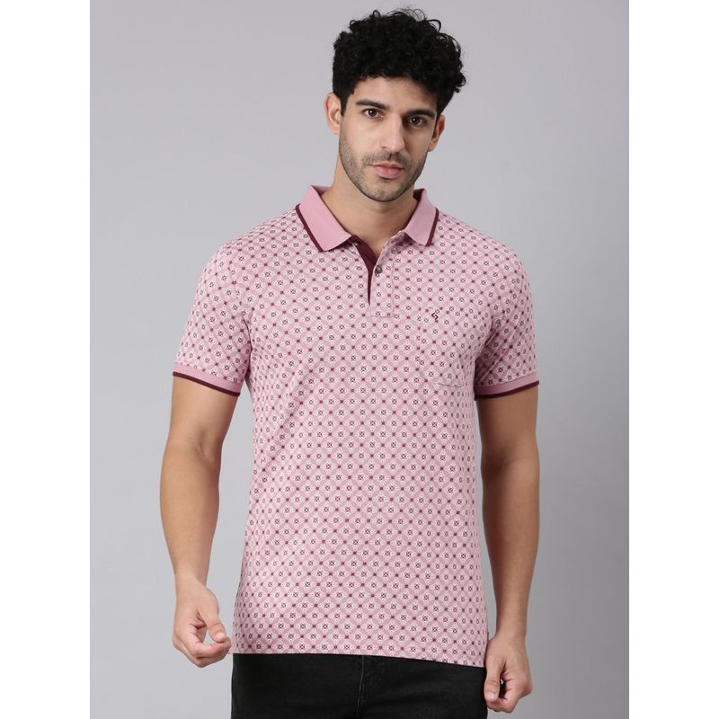 Classic Polo Men Pink Polo Neck Slim Fit All-Over Print Cotton T-Shirt (M)