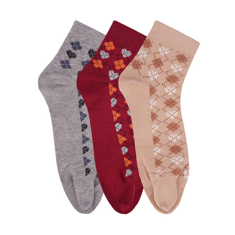 Buy NEXT2SKIN Women's Low Ankle Length Cotton Argyle Pattern Thumb Socks (Pack of 3) Online