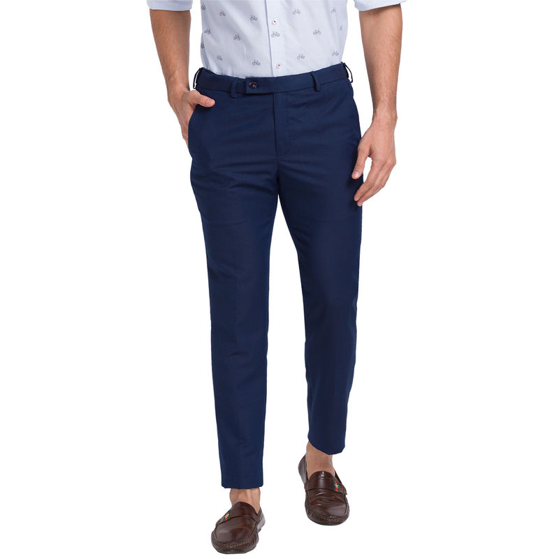 Park Avenue Regular Fit Checkered Dark Blue Trousers (30)