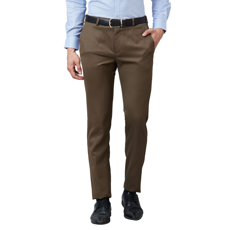 Raymond Slim Fit Solid Medium Khaki Trousers (32)