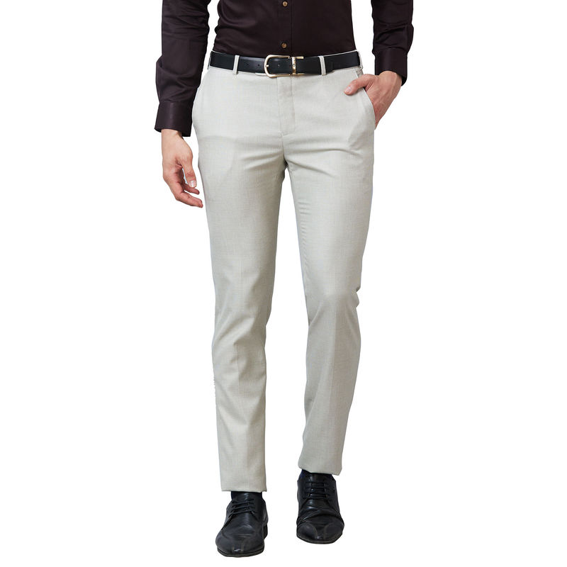 Raymond Slim Fit Self Design Medium Fawn Trousers (38)
