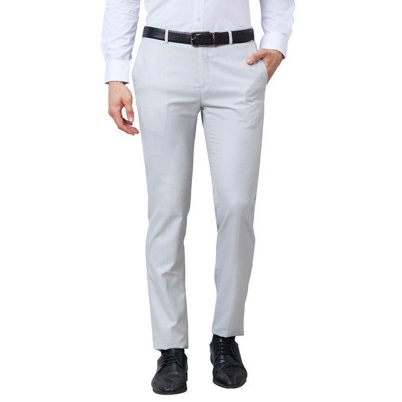 Raymond Slim Fit Self Design Medium Grey Trousers (30)