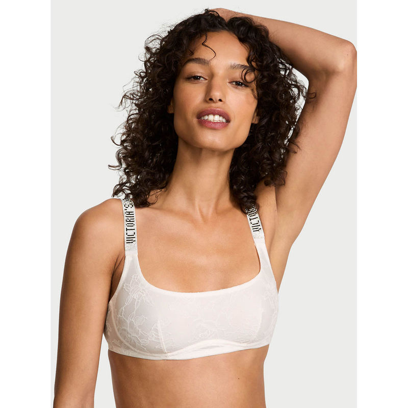 Victoria's Secret Women White Very Sexy Shine Strap Lace Scoop Bralette (XL)