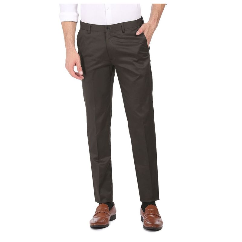 Arrow Men Dark Olive Madison Fit Solid Formal Trousers (32)