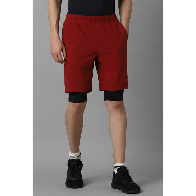 Louis Philippe Men Red Solid Slim Fit Shorts (M)