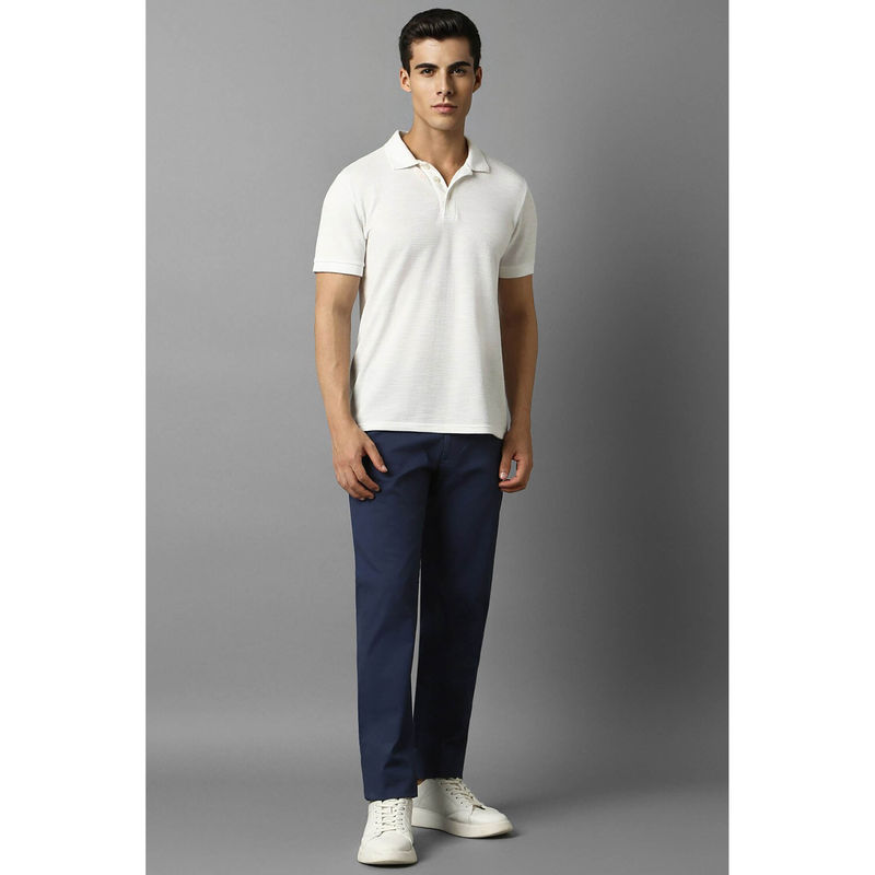 Louis Philippe Men Navy Slim Tapered Fit Solid Flat Front Casual Trousers (34)