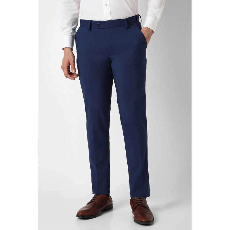 Peter England Men Blue Solid Slim Fit Formal Trousers (36)