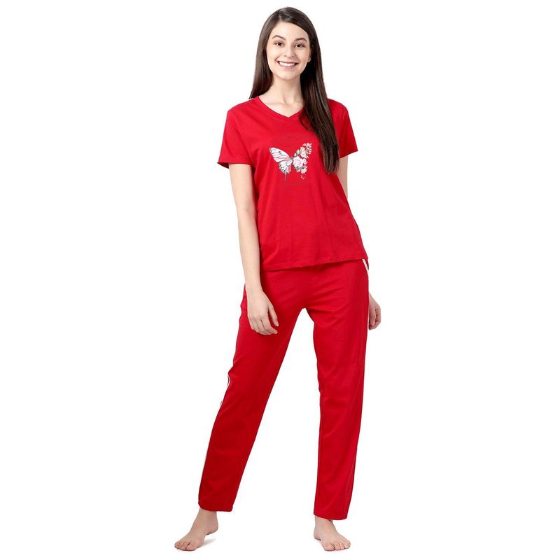 Shyaway Women Solid Top & Pyjamas Set - Red (S)