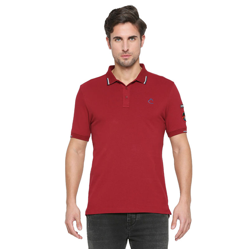 Being Human Men Half Sleeves Red Solid Polo T-Shirt (S)