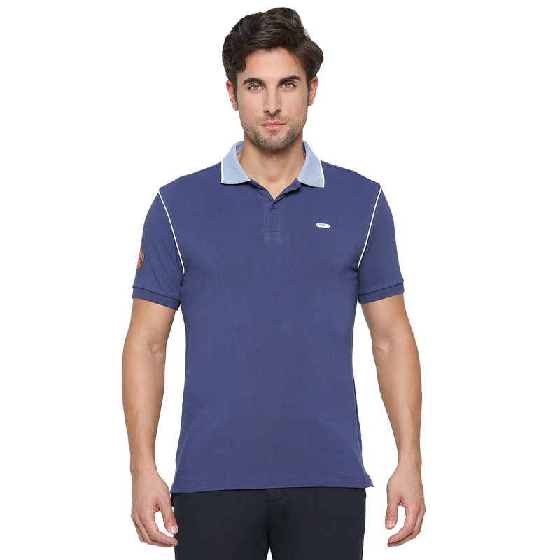 Being Human Men Full Sleeves Navy Blue Solid Polo T-Shirt (S)