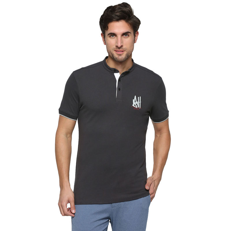 Being Human Men Half Sleeves Grey Solid Polo T-Shirt (S)