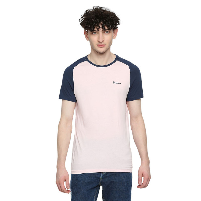 Being Human Men Half Sleeves Pink Colorblock T-Shirt (M)