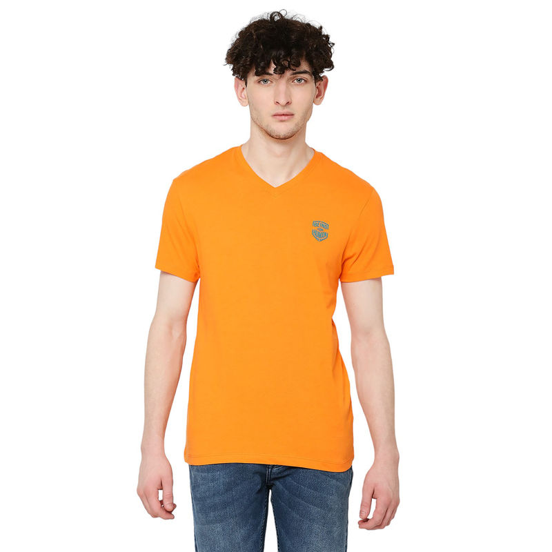 Being Human Men Half Sleeves Orange Solid T-Shirt (M)