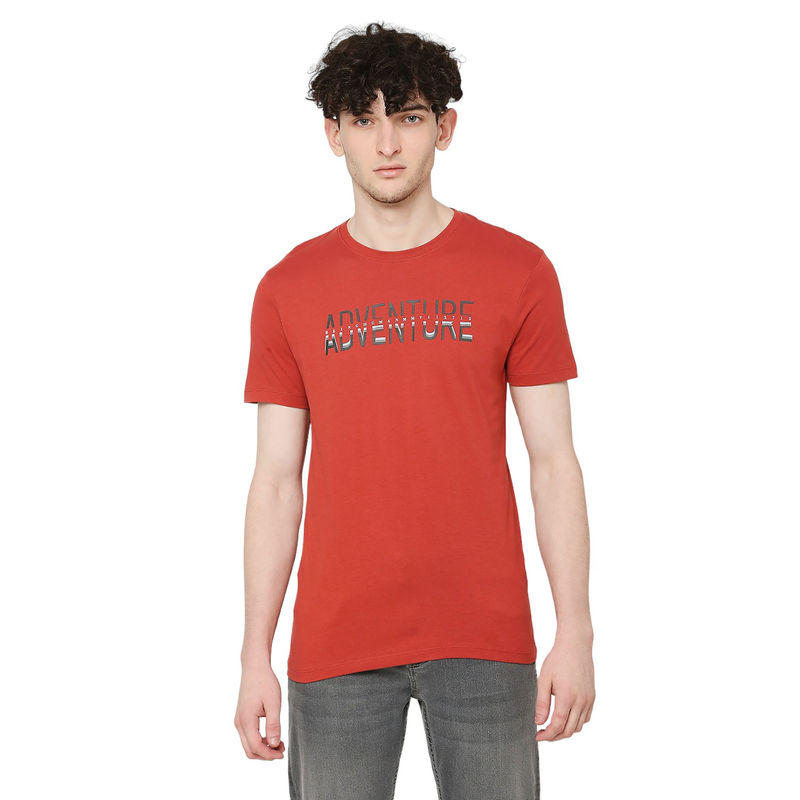 Being Human Men Half Sleeves Orange Typography T-Shirt (S)