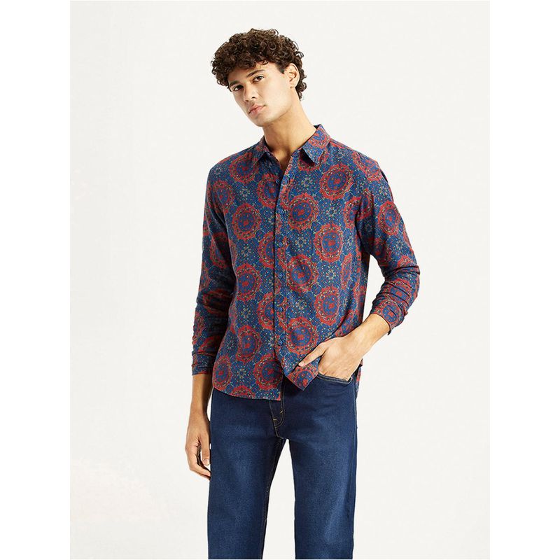 Levi's Men Floral Blue Slim Fit Shirt (XL)