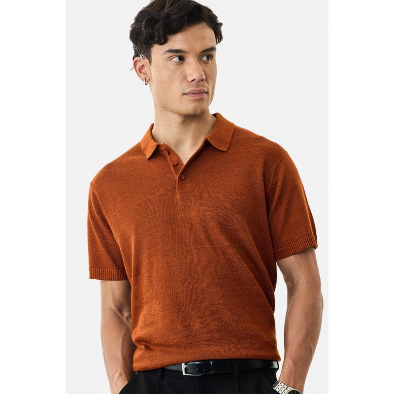 Snitch Rust Solid Half Sleeves Regular Polo T-Shirt for Men (L)
