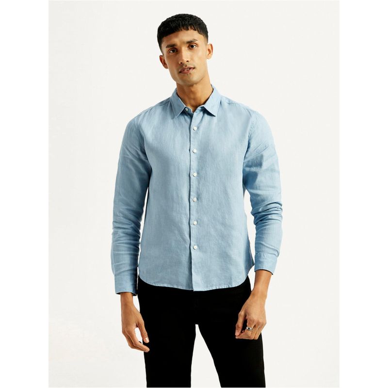 Levi's Men Solid Blue Slim Fit Linen Shirt (M)